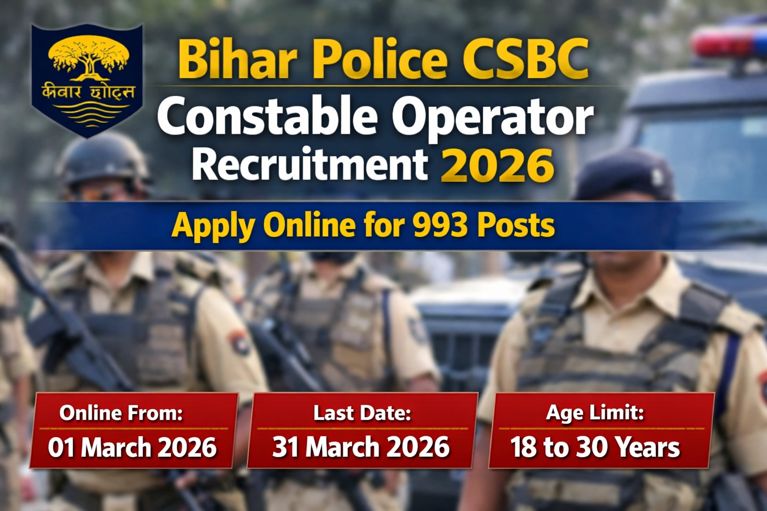Bihar Police CSBC Constable Operator Recruitment 2026 | Apply Online for 993 Posts