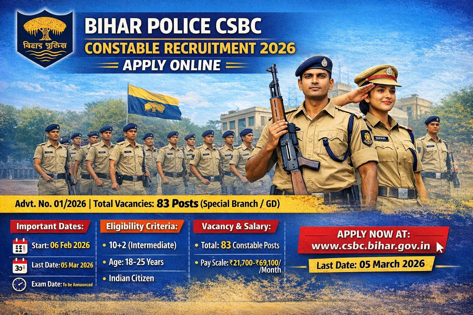 Bihar Police CSBC Constable Recruitment 2026 Apply Online | 83 Posts Notification