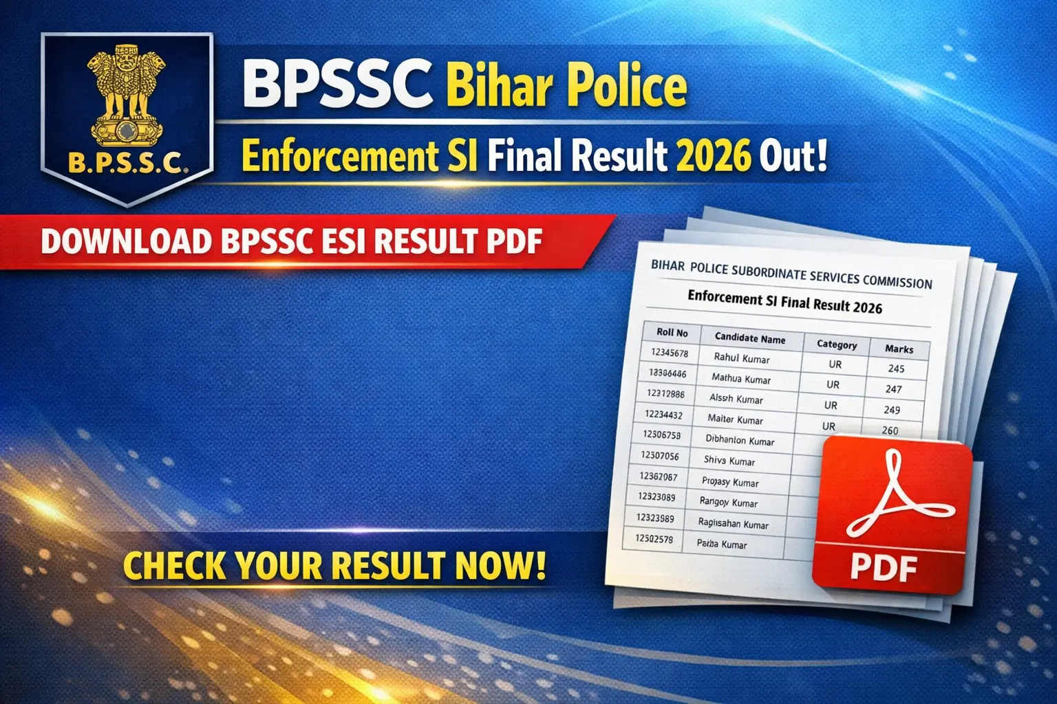 BPSSC Bihar Police Enforcement SI Final Result 2026 Out | Download BPSSC ESI Result PDF