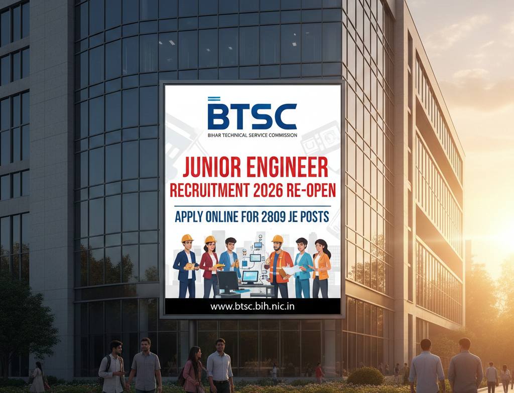 BTSC Junior Engineer Recruitment 2026 Re-Open – Apply Online for 2809 JE Posts