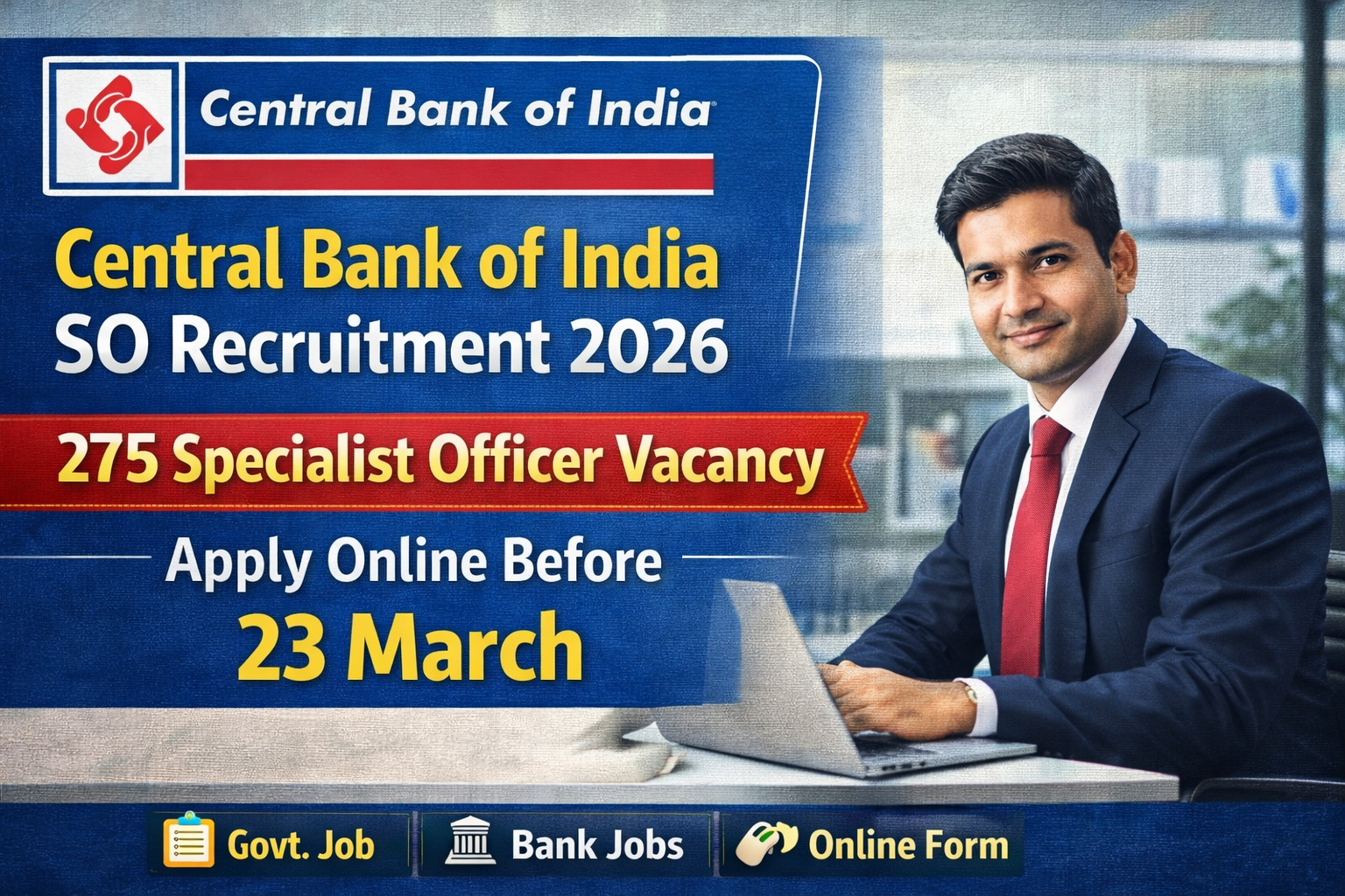 Central Bank of India SO Recruitment 2026 | 275 Specialist Officer Vacancy | Apply Online Before 23 