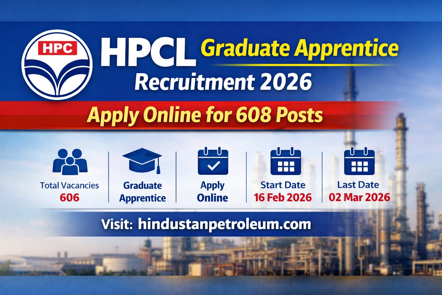 HPCL Recruitment 2026 Apply Online for 608 Posts