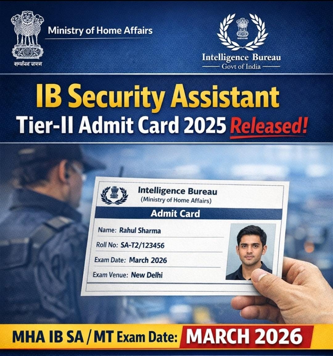 IB Security Assistant Tier-II Admit Card 2025 Released | MHA IB SA MT Exam Date March 2026