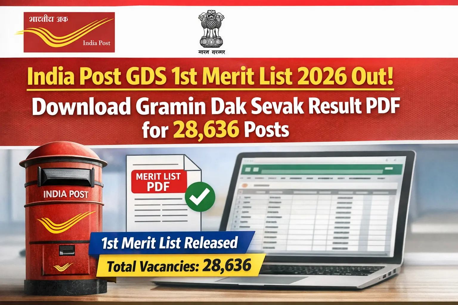 India Post GDS 1st Merit List 2026 Released for 28,636 Posts | Download State Wise Selection List PD