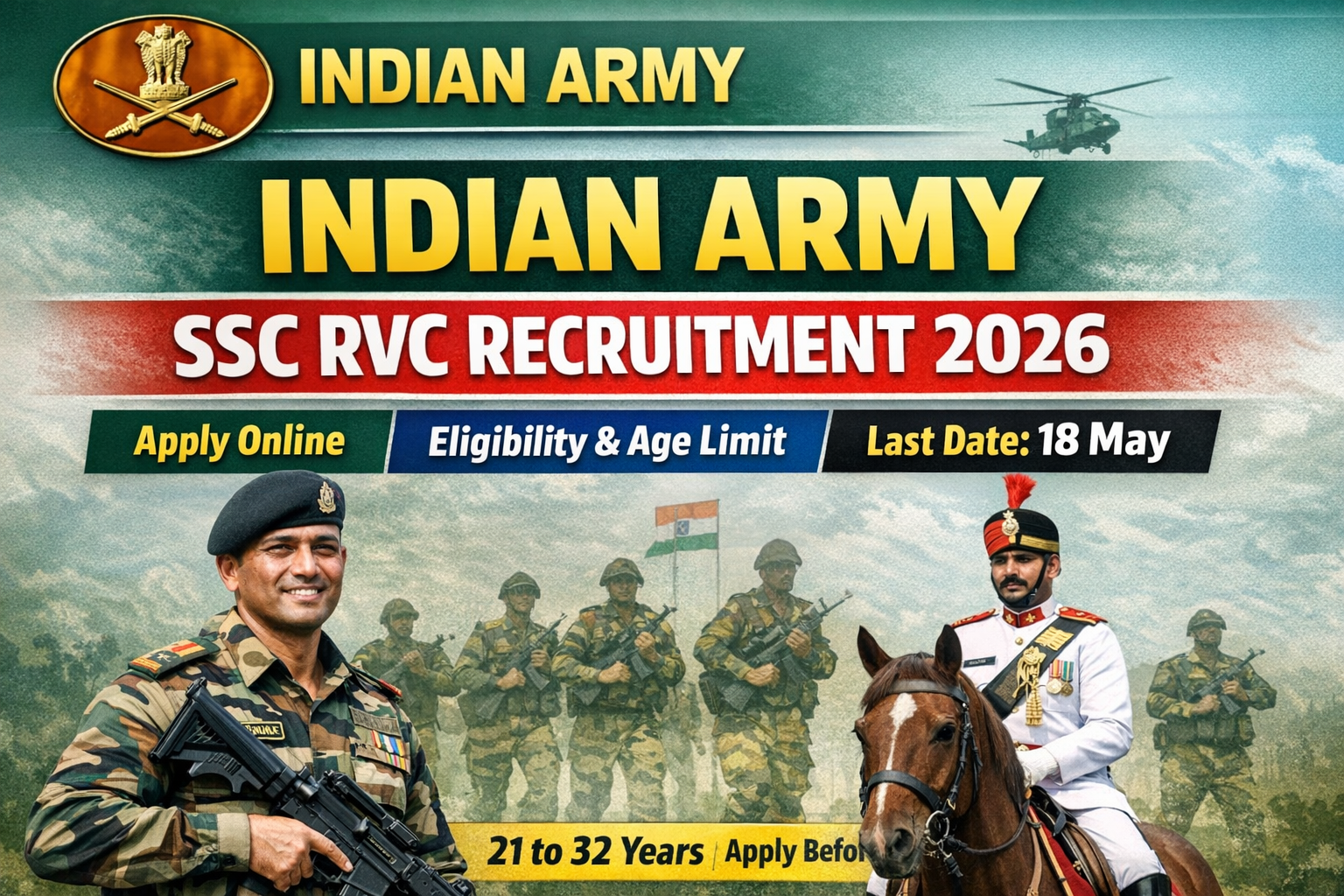 Indian Army SSC RVC Recruitment 2026 Apply Online – Eligibility, Age Limit, Last Date 18 May