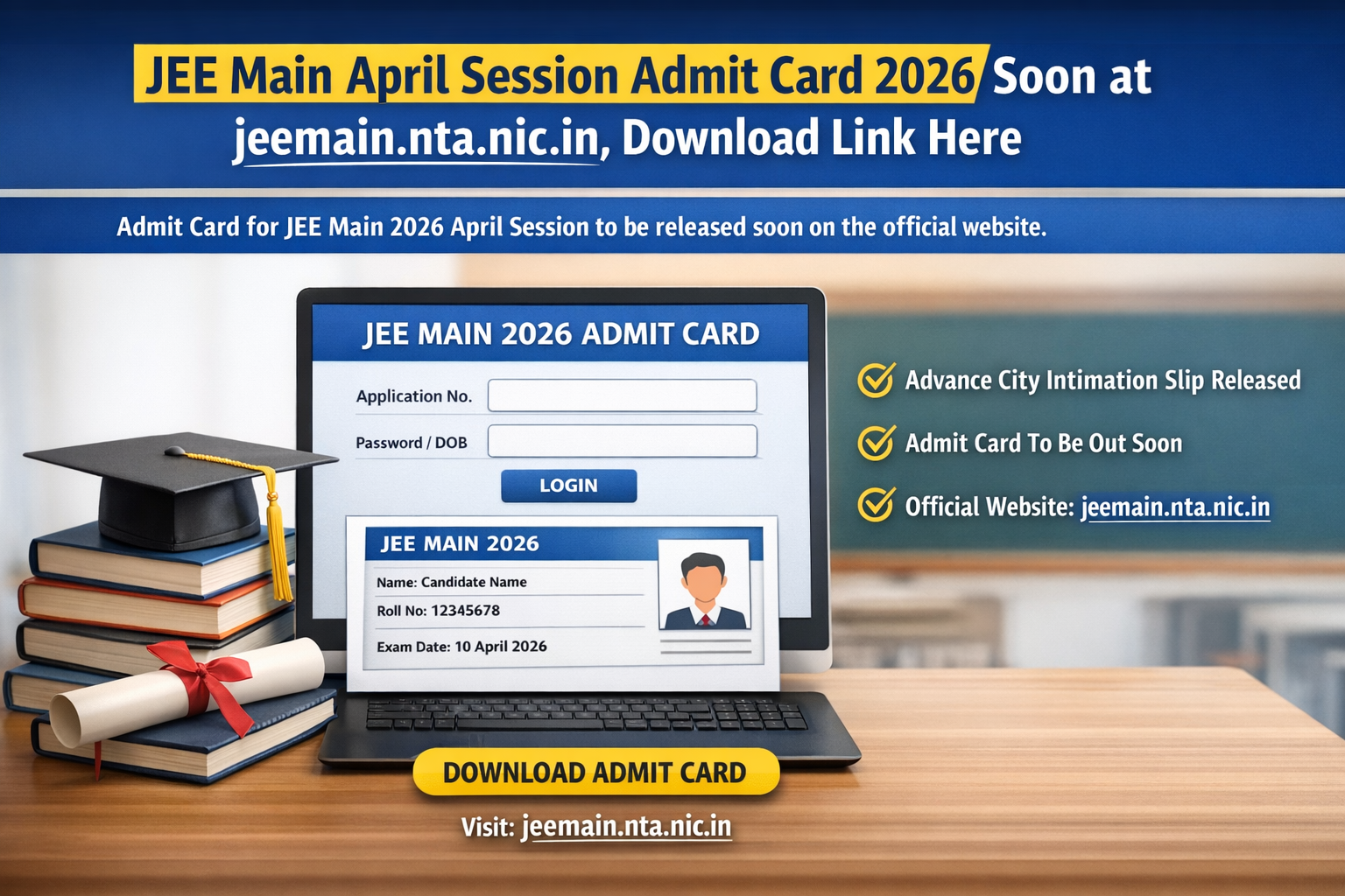 JEE Main April Session Admit Card 2026 Soon at jeemain.nta.nic.in, Download Link Here
