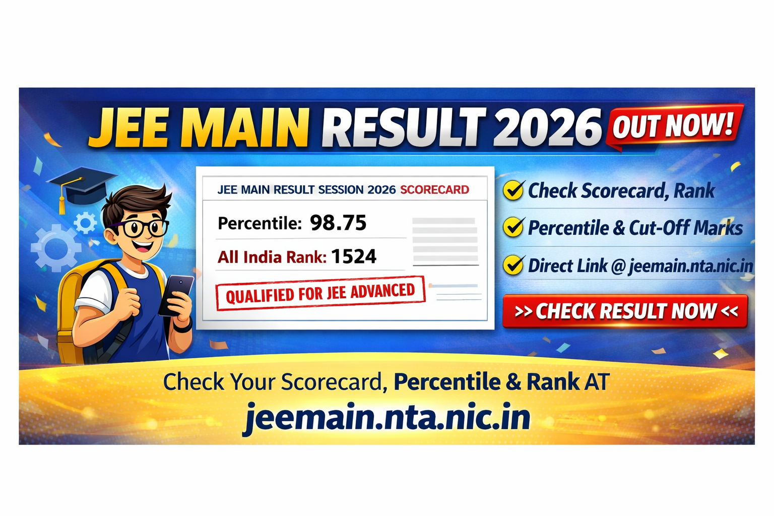 JEE Main Result 2026 Out Now – Check Scorecard, Percentile & Rank @ jeemain.nta.nic.in
