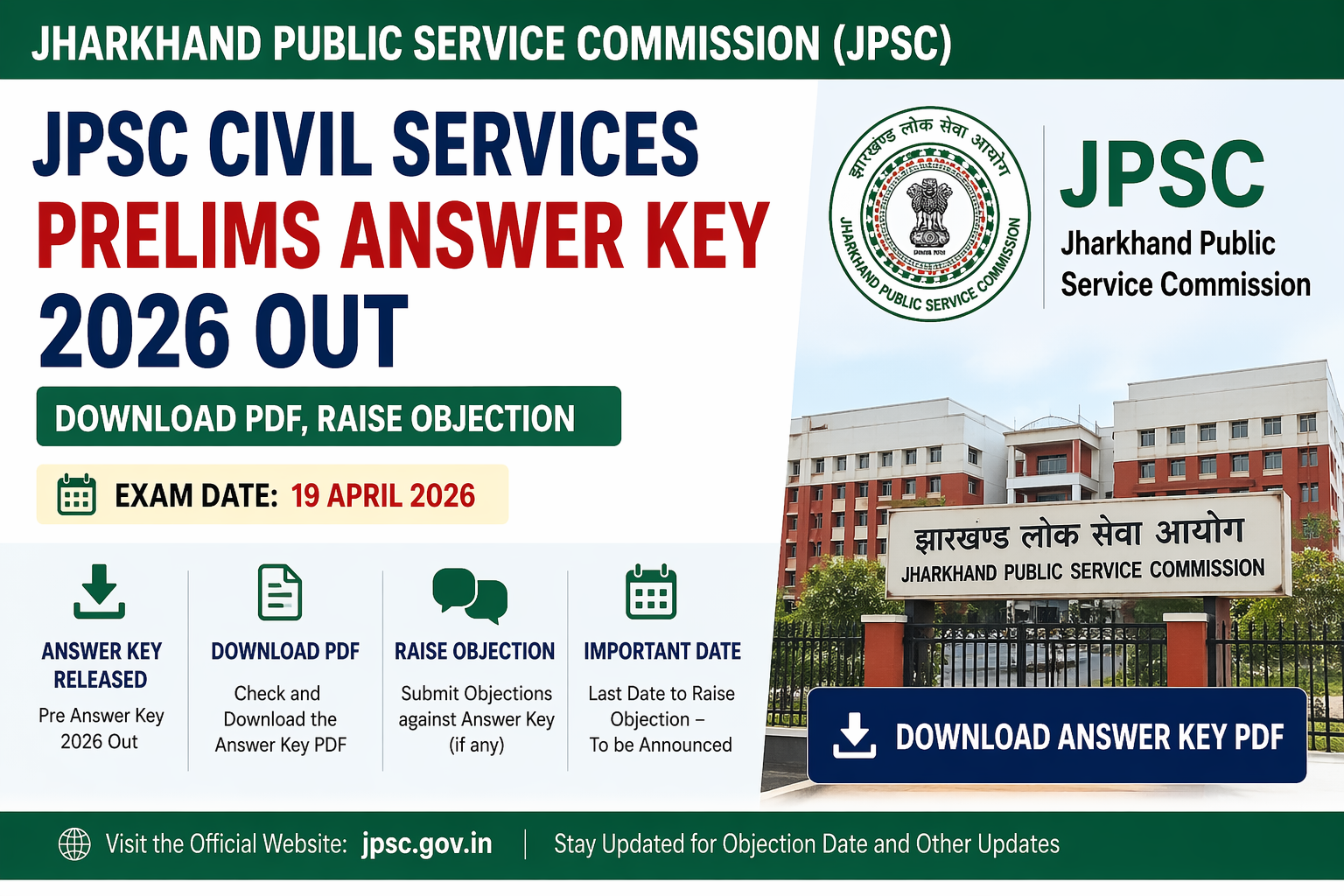 JPSC Civil Services Prelims Answer Key 2026 Out – Download PDF, Raise Objection | Exam 19 April