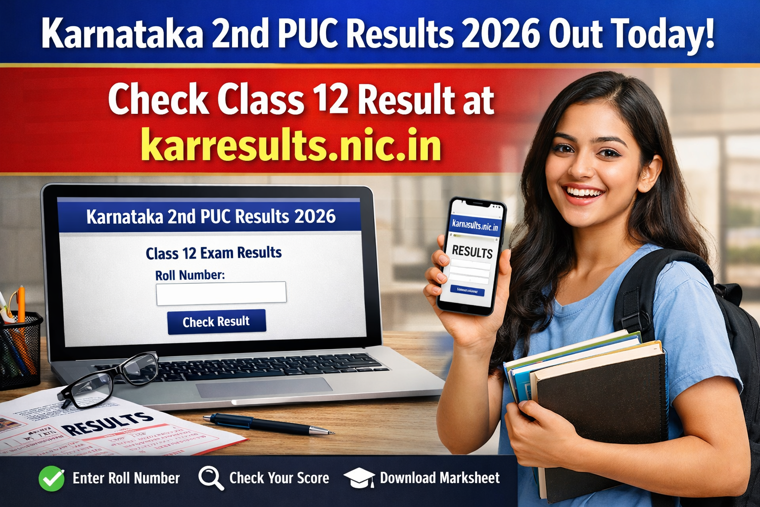 Karnataka 2nd PUC Results 2026 Out Today, Check Class 12 Result at karresults.nic.in
