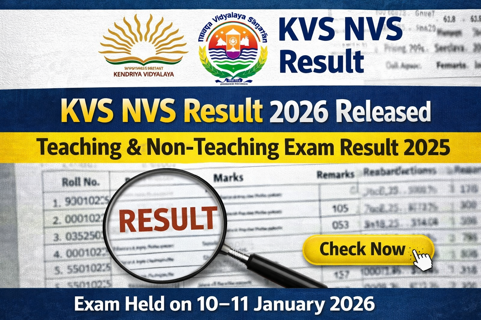 KVS NVS Result 2026 Released | Teaching & Non-Teaching Exam Result 2026 Check Now