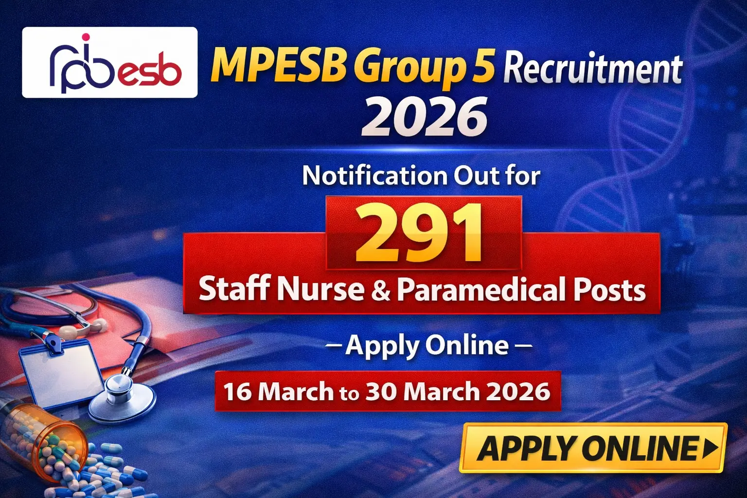 MPESB Group 5 Recruitment 2026 Notification Out for 291 Staff Nurse & Paramedical Posts | Apply Onli