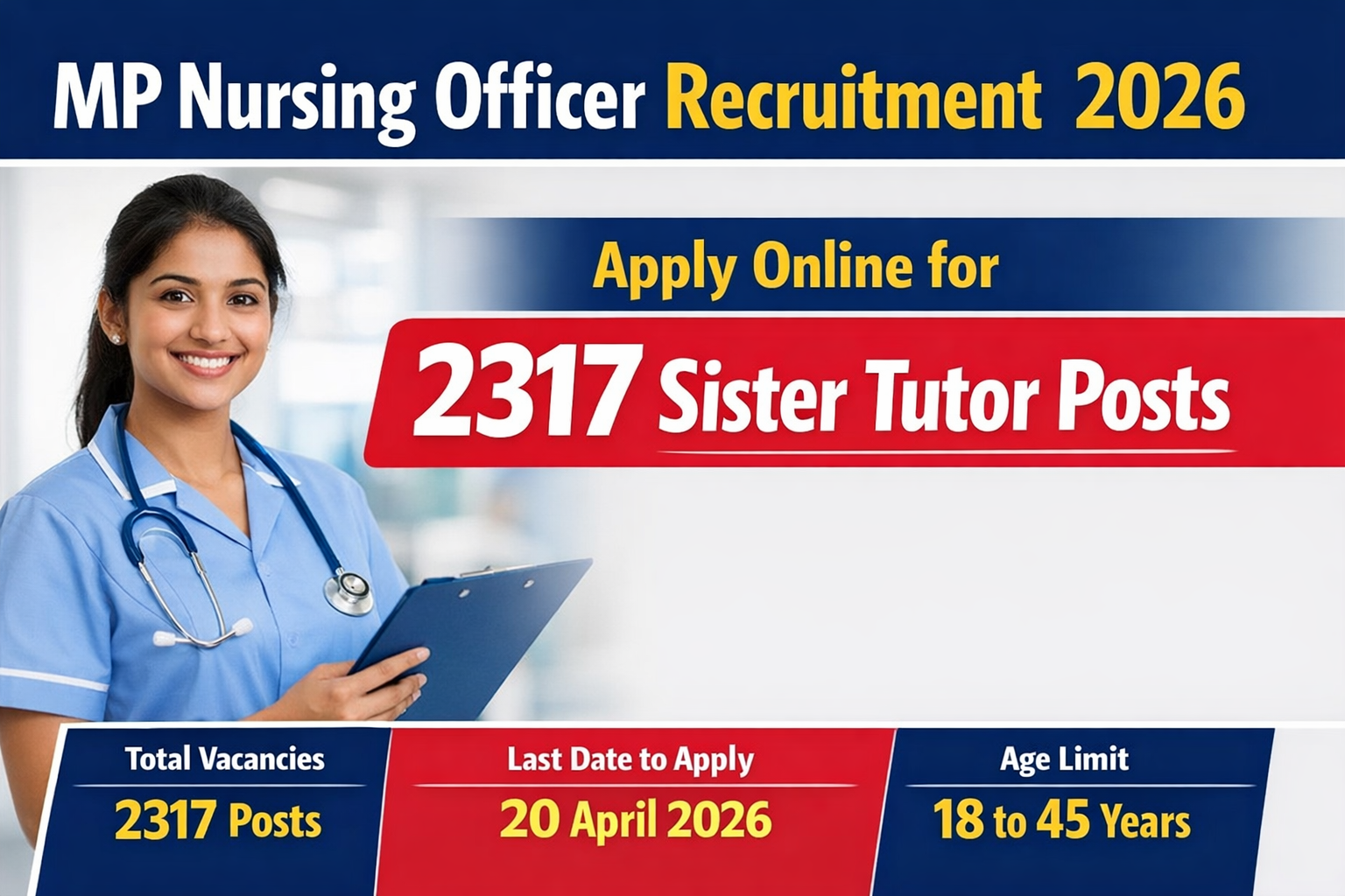 MPESB Nursing Officer Recruitment 2026 Out for 2317 Posts, Apply Online Till 20 April