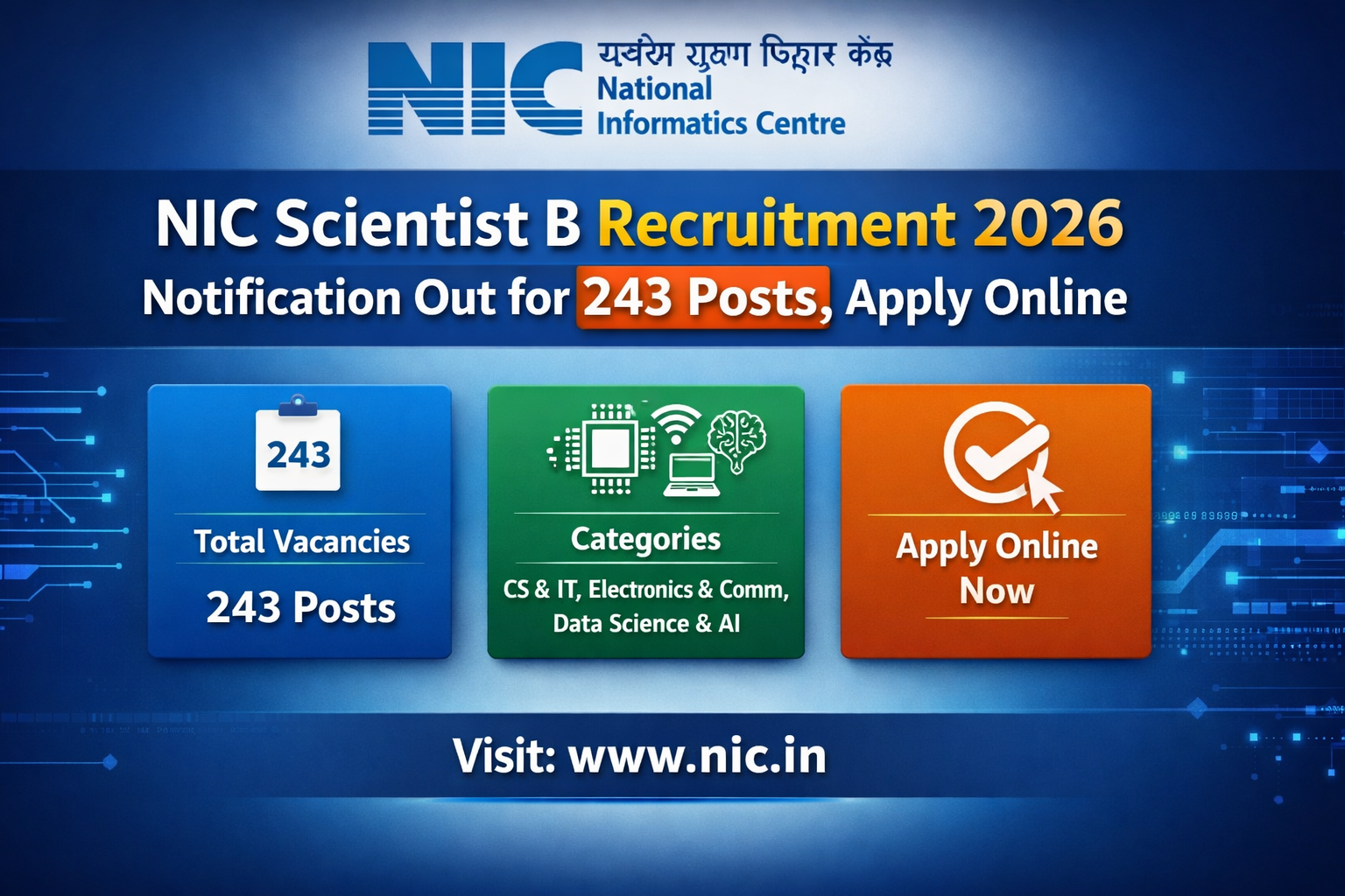 NIC Scientist B Recruitment 2026 Notification Out for 243 Posts, Apply Online