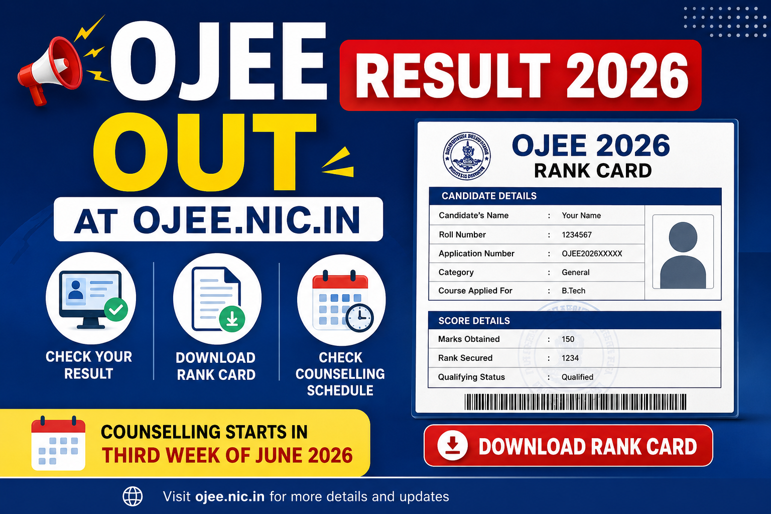 OJEE Result 2026 Out at ojee.nic.in, Download Rank Card & Check Counselling Schedule