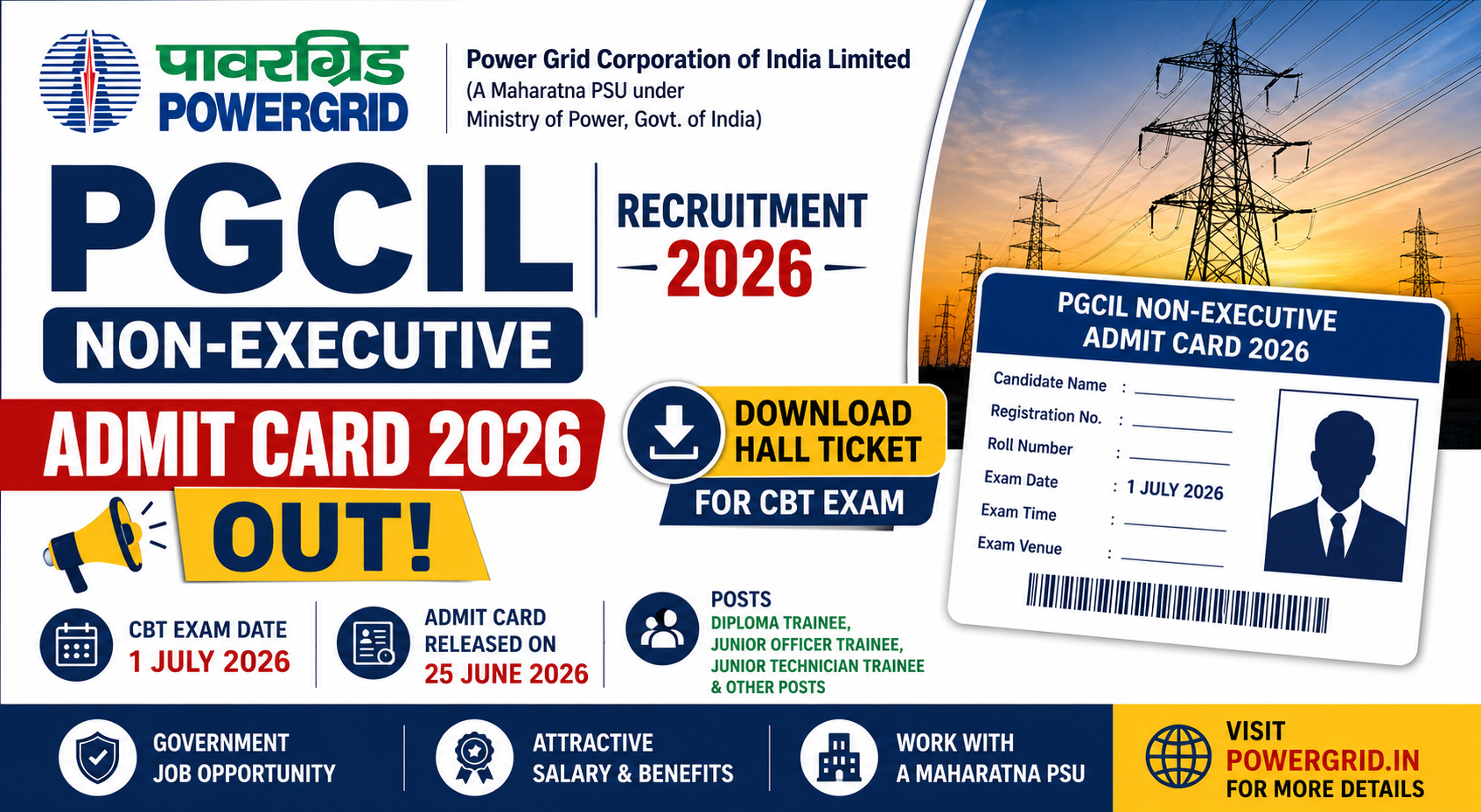 PGCIL Non-Executive Admit Card 2026 Out, Download Hall Ticket for CBT Exam