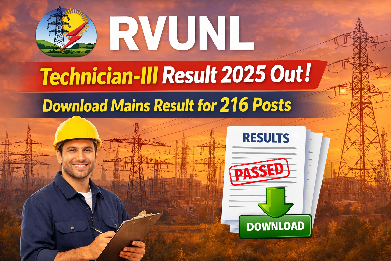RVUNL Technician-III Result 2026 Out, Download Mains Result for 216 Posts