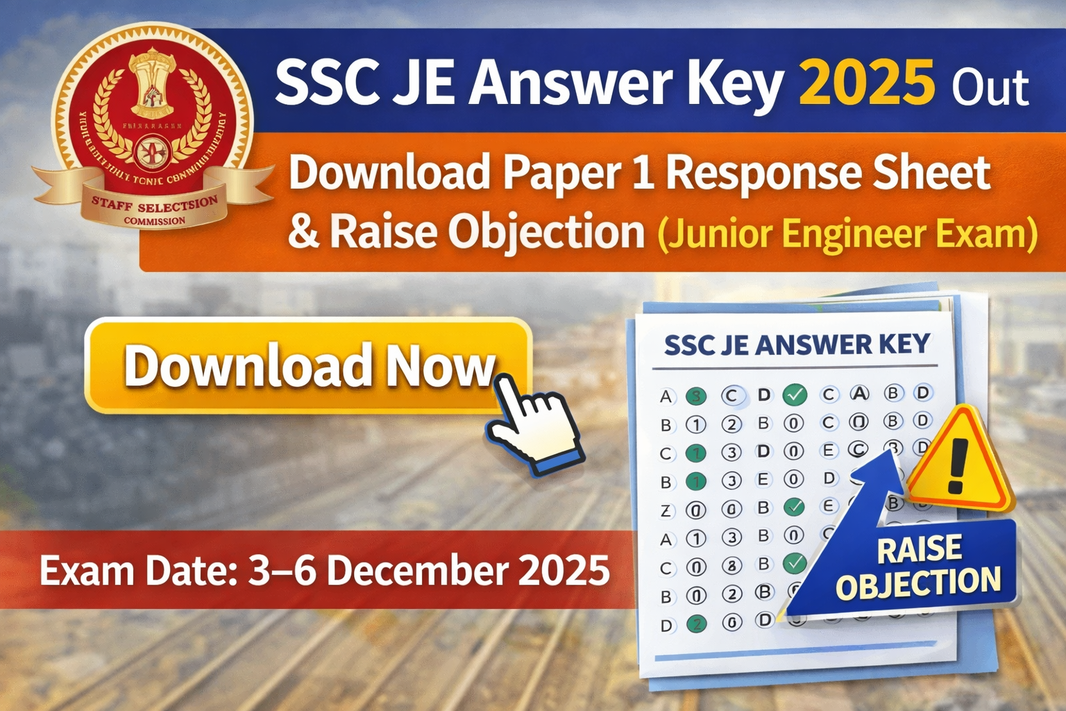 SSC JE Answer Key 2026 Out – Download Paper 1 Response Sheet & Raise Objection (Junior Engineer Exam