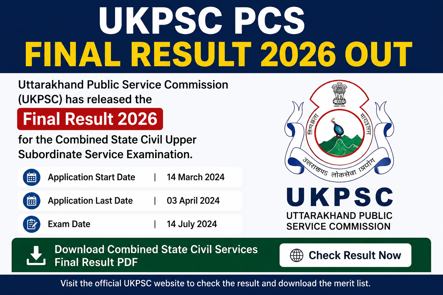 UKPSC PCS Final Result 2026 Out, Download Combined State Civil Services Result PDF