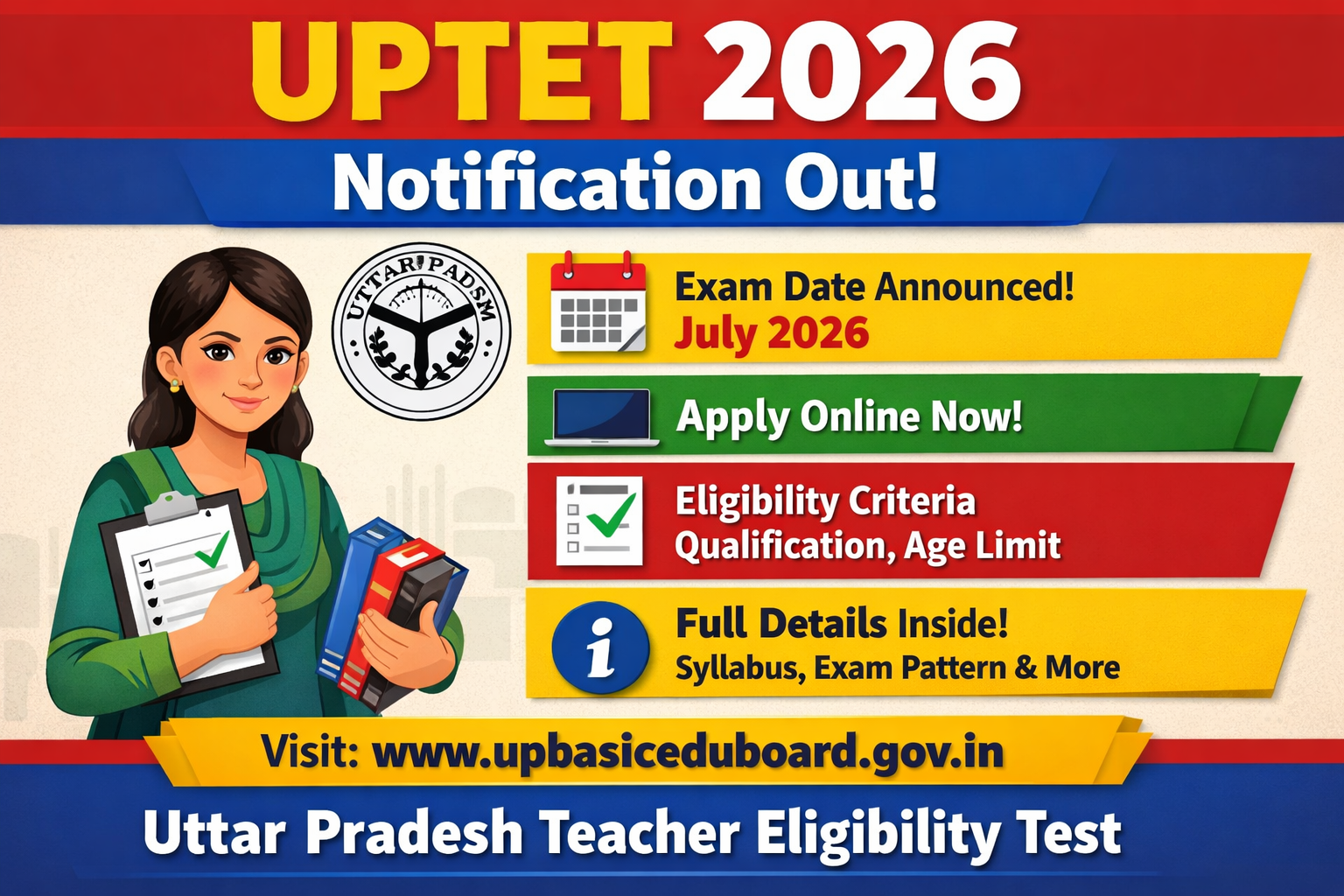 UPTET 2026 Notification Out – Exam Date, Apply Online, Eligibility & Full Details